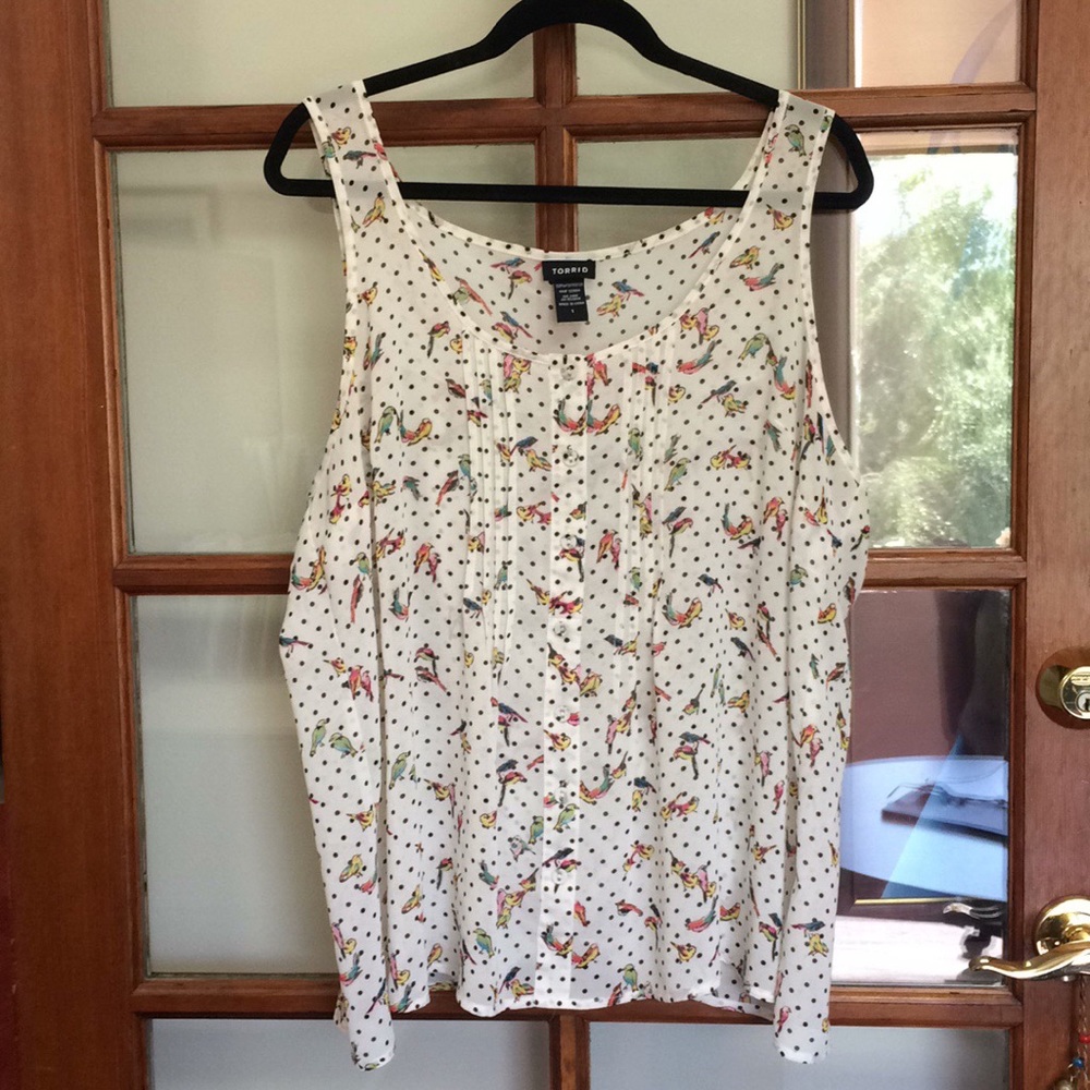 Torrid Polka-Dot Bird Tulip Back Tank Top Size 1X